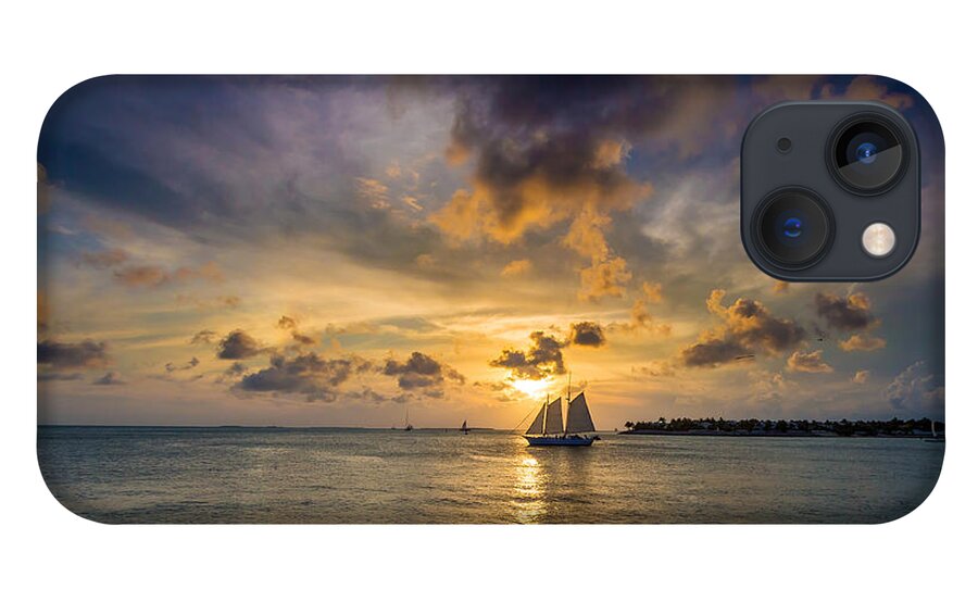 Key iPhone 13 Case featuring the photograph Key West Florida Sunset and Sailboat Mallory Square by Robert Bellomy