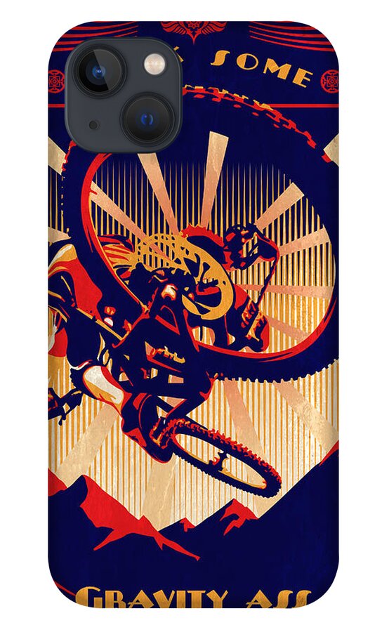 Retro Mountain Biking Poster iPhone 13 Case featuring the painting Kick Some Gravity Ass by Sassan Filsoof