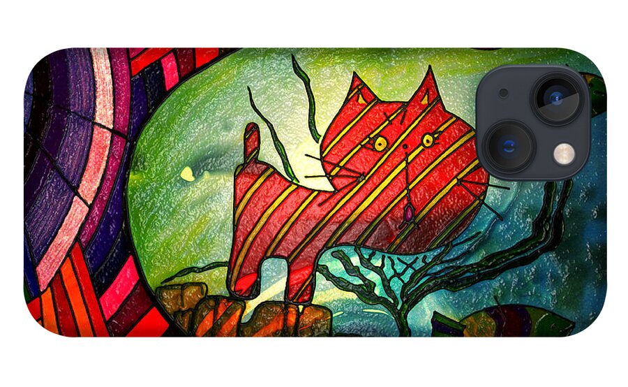 Cat iPhone 13 Case featuring the painting Kitty In A Fish Bowl - Abstract Cat by Marie Jamieson