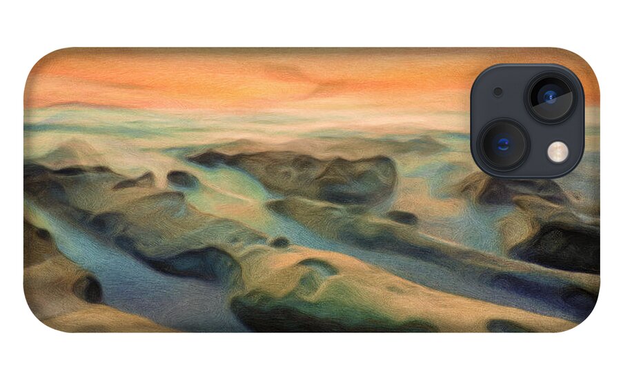 Sunset Texture Seascape Painting Photography Tide Pools iPhone 13 Case featuring the mixed media La Jolla Reimagined by Joel Olives