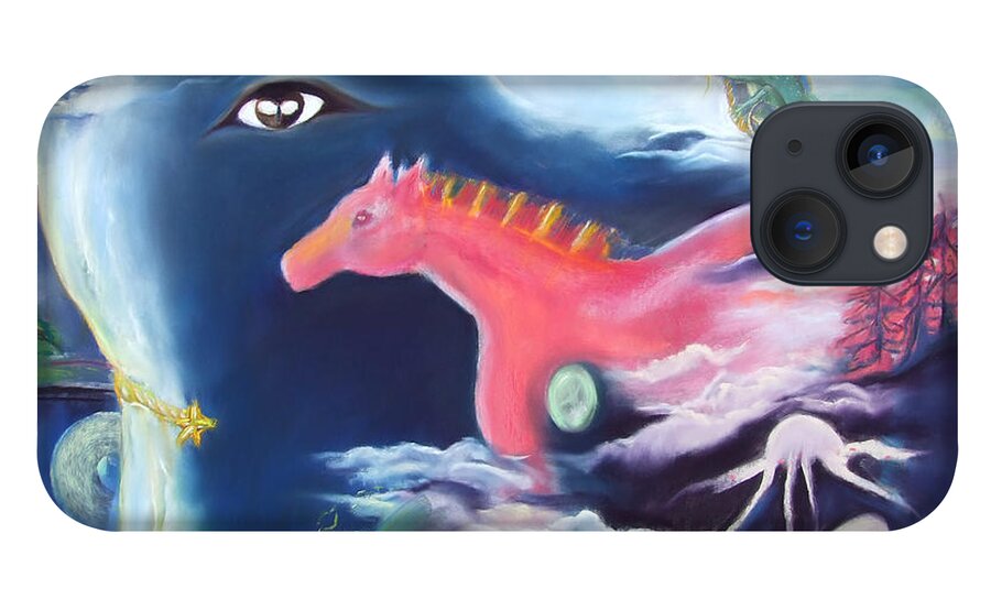 Horse iPhone 13 Case featuring the painting La Reverie du Cheval Rose or Dream Quest of the Pink Horse. by Marie-Claire Dole