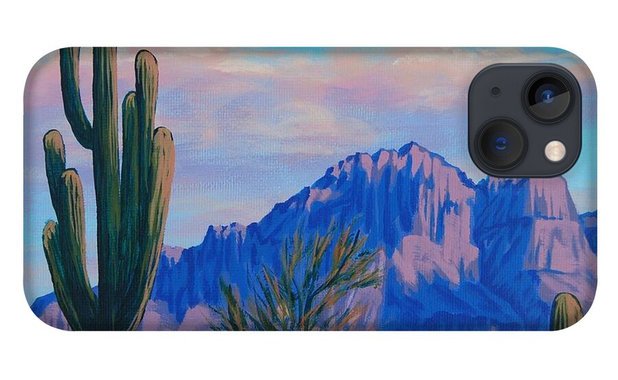 Superstition Mountain iPhone 13 Case featuring the painting Last Light on the Superstitions by Cheryl Fecht