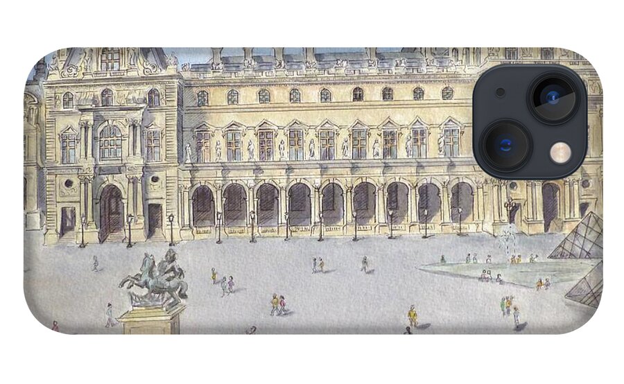 Architecture iPhone 13 Case featuring the painting Le Louvre by Henrieta Maneva