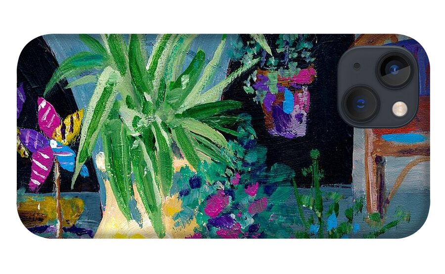 Pot Plants iPhone 13 Case featuring the painting Library Courtyard-Rhodes Old Town by Adele Bower