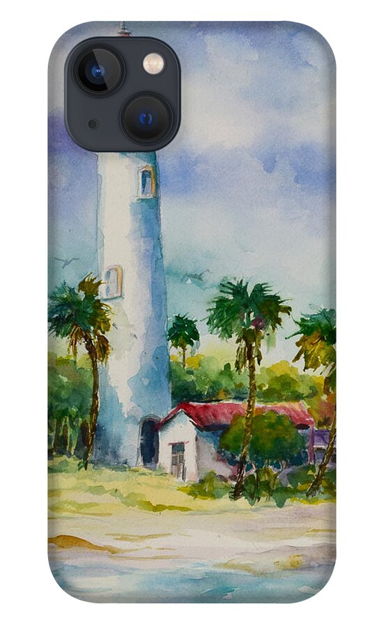  iPhone 13 Case featuring the painting Light House at the Beach by Jyotika Shroff