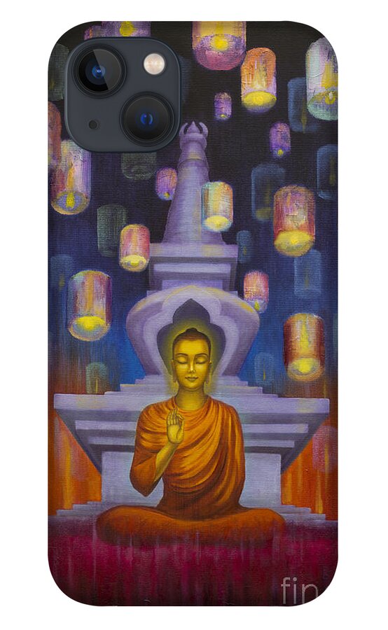 Buddha iPhone 13 Case featuring the painting Light of Buddha by Yuliya Glavnaya