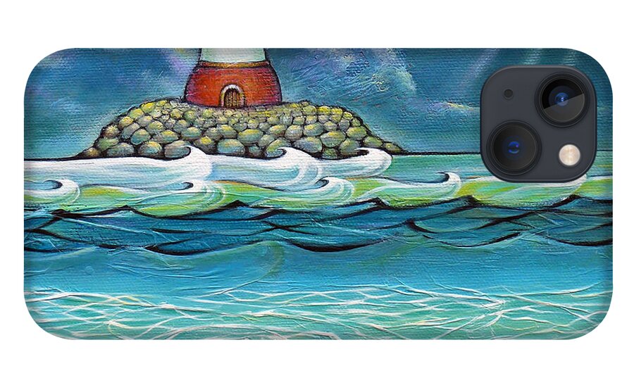 Lighthouse iPhone 13 Case featuring the painting Lighthouse Fish 030414 by Selena Boron