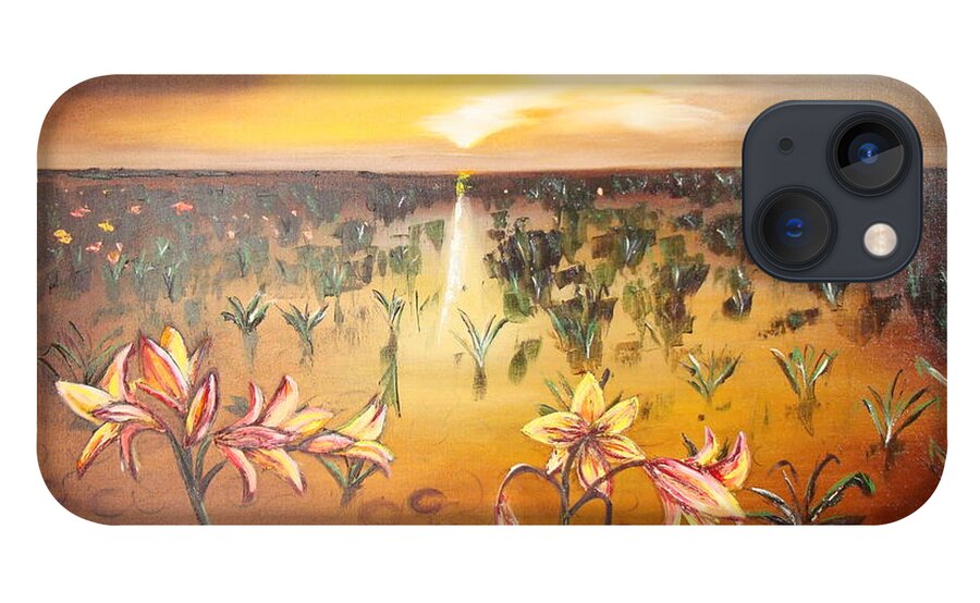 Lily Pad iPhone 13 Case featuring the painting Lilies in the Rain by Sunel De Lange
