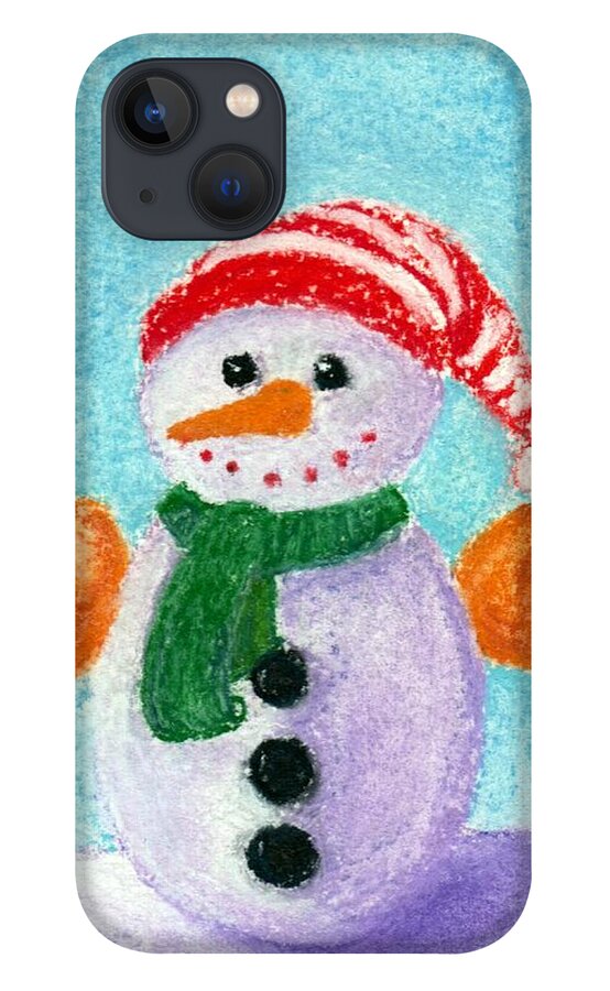 Little iPhone 13 Case featuring the painting Little Snowman by Anastasiya Malakhova