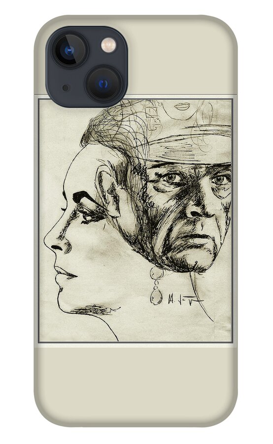 Richard Burton iPhone 13 Case featuring the drawing LIZ and RICHARD by Hartmut Jager