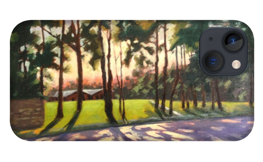Late Afternoon Shadows iPhone 13 Case featuring the painting Long Shadows on Longmire by Nancy Parsons