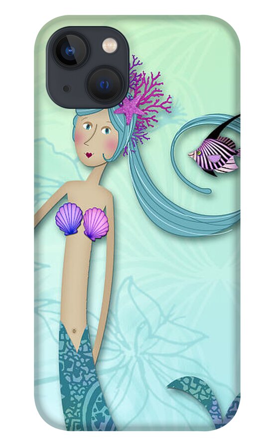 Mermaid iPhone 13 Case featuring the digital art M is for Marvelous Mermaids by Valerie Drake Lesiak