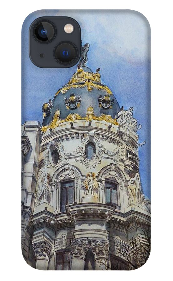 Architecture iPhone 13 Case featuring the painting Madrid by Henrieta Maneva