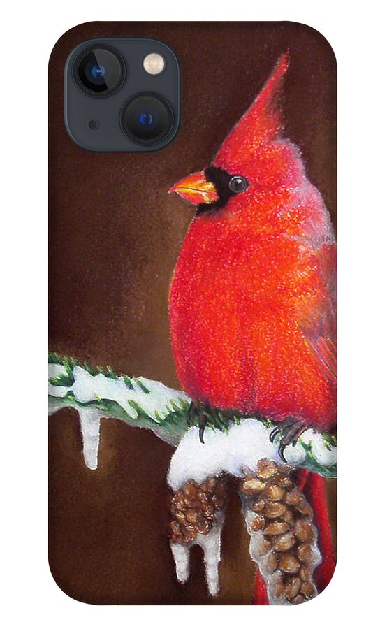 Cardinal iPhone 13 Case featuring the painting Male Cardinal by Adam Johnson