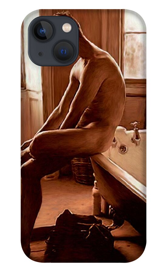 Naked Man iPhone 13 Case featuring the painting Man and Bath by Troy Caperton