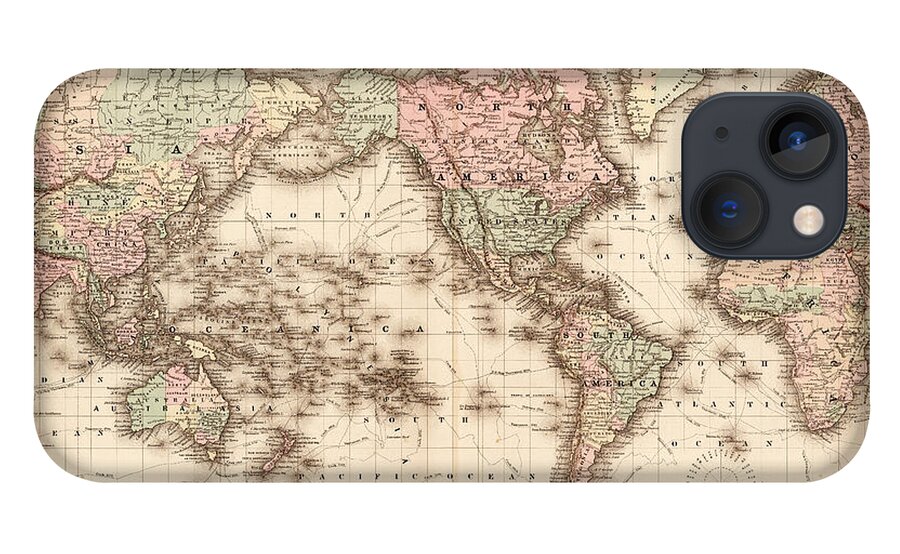 Globe iPhone 13 Case featuring the digital art Map Of The World 1855 by Thepalmer