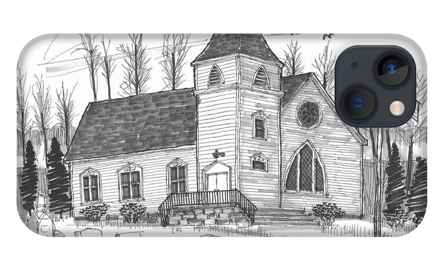 Church iPhone 13 Case featuring the drawing Marbletown Church by Richard Wambach