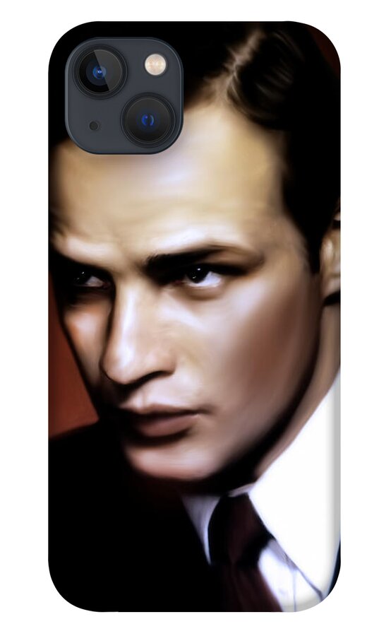 Male iPhone 13 Case featuring the painting Marlon Brando Tribute by Georgiana Romanovna