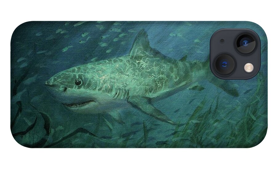 Shark iPhone 13 Case featuring the painting Megadolon Shark by Tom Shropshire