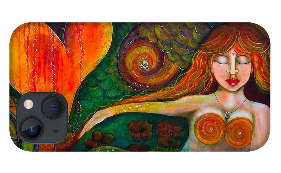 Mermaid Art iPhone 13 Case featuring the painting Mermaid Musing by Deborha Kerr