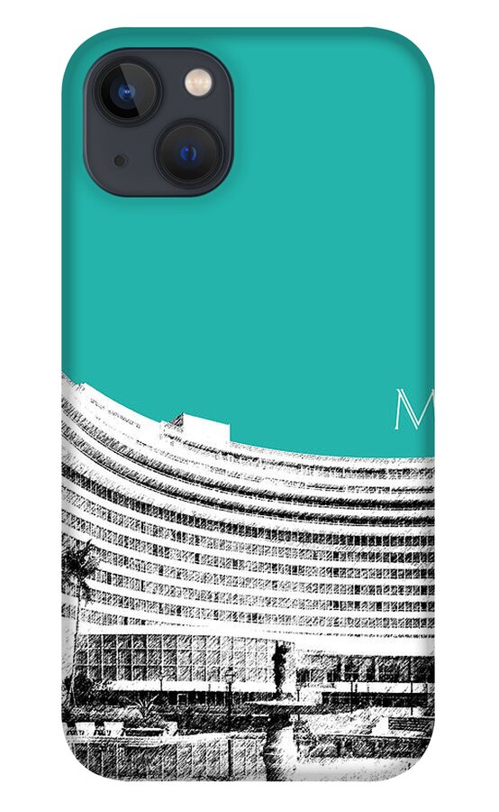 Architecture iPhone 13 Case featuring the digital art Miami Skyline Fontainebleau Hotel - Teal by DB Artist