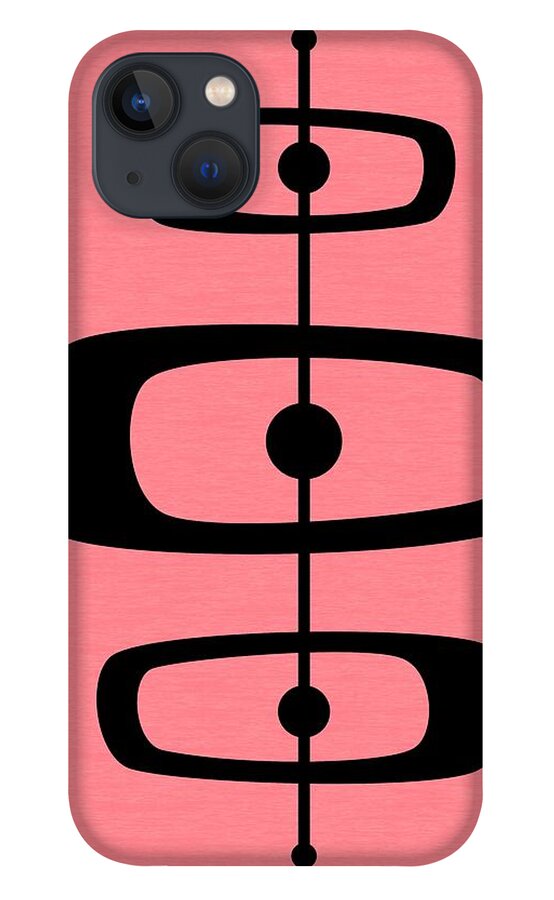 Pink iPhone 13 Case featuring the digital art Mid Century Shapes 2 on Pink by Donna Mibus