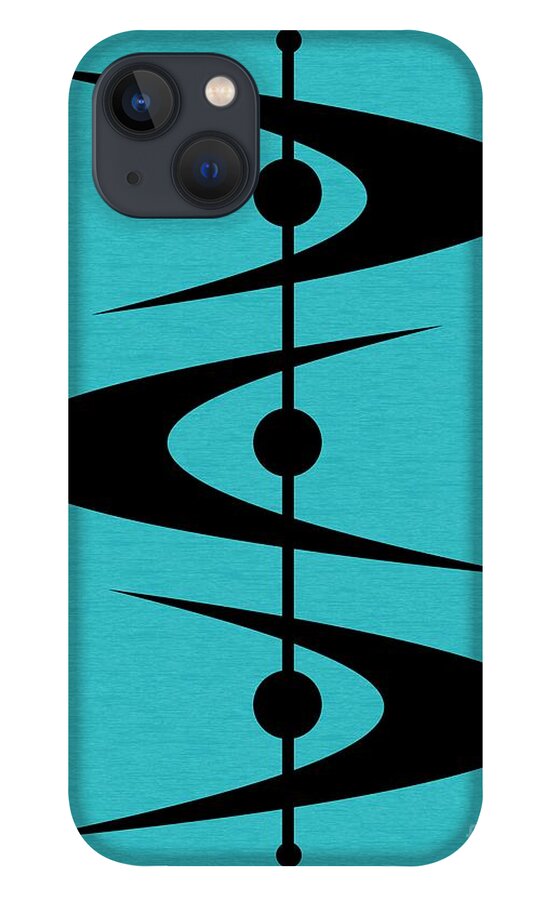 Blue iPhone 13 Case featuring the digital art Mid Century Shapes 3 on Turquoise by Donna Mibus