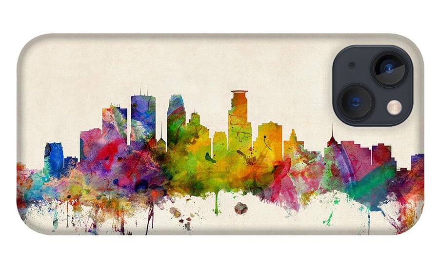 Watercolour iPhone 13 Case featuring the digital art Minneapolis Minnesota Skyline by Michael Tompsett