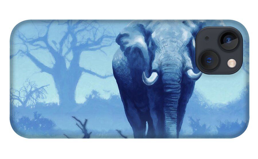 Blue iPhone 13 Case featuring the digital art Misty Blue Morning in the Tsavo by Anthony Mwangi