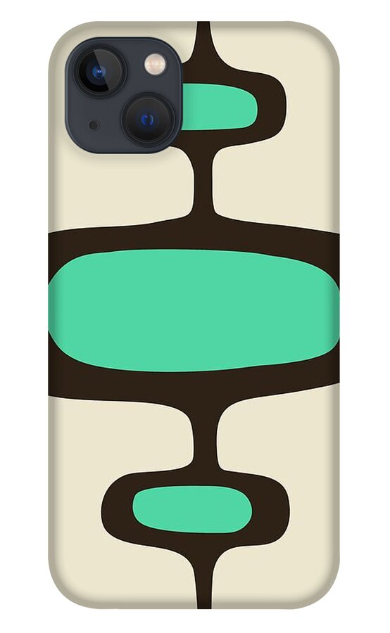 Mid Century Modern iPhone 13 Case featuring the digital art Mod Pod One Aqua with Brown by Donna Mibus