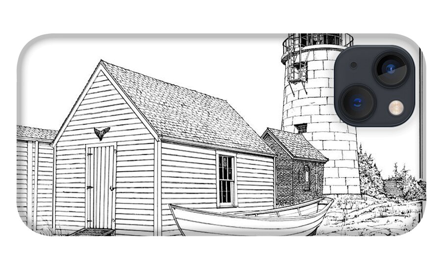 Monhegan Island Lighthouse iPhone 13 Case featuring the drawing Monhegan Island Light by Ira Shander