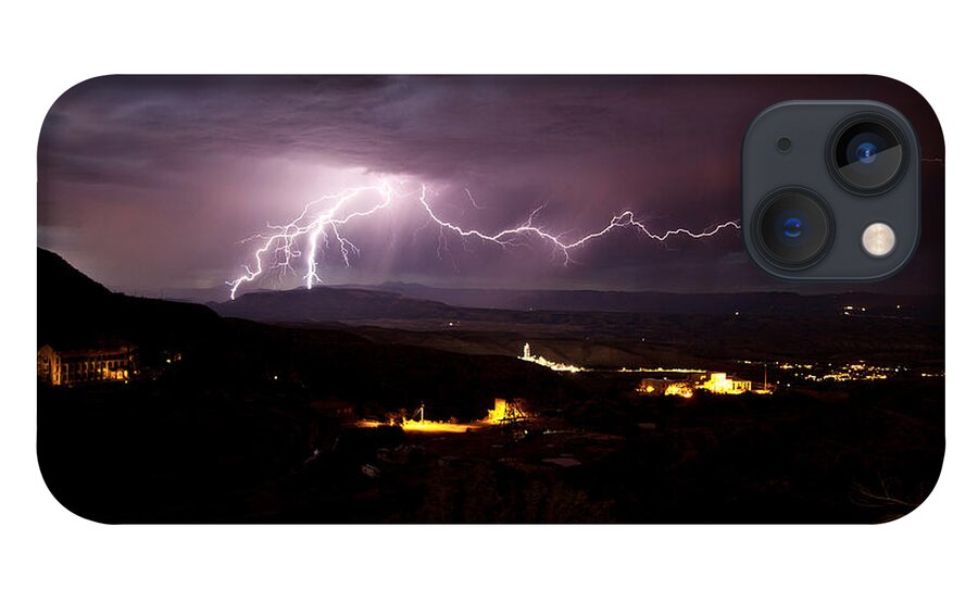 Monsoon iPhone 13 Case featuring the photograph Monsoon Lightning in Jerome Az by Ron Chilston