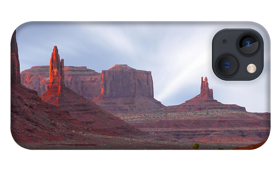 Desert iPhone 13 Case featuring the photograph Monument Valley at Sunset Panoramic by Mike McGlothlen