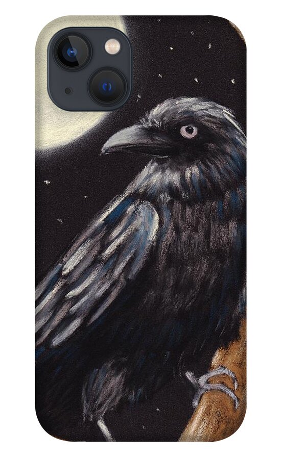 Raven iPhone 13 Case featuring the painting Moonlight Raven by Anastasiya Malakhova