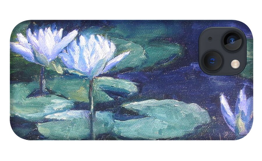 Water Lilies iPhone 13 Case featuring the painting Moonlit Lilies by Susan Richardson