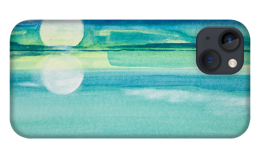Moon iPhone 13 Case featuring the painting Moonrise in Blue Watercolor Painting by Michelle Constantine