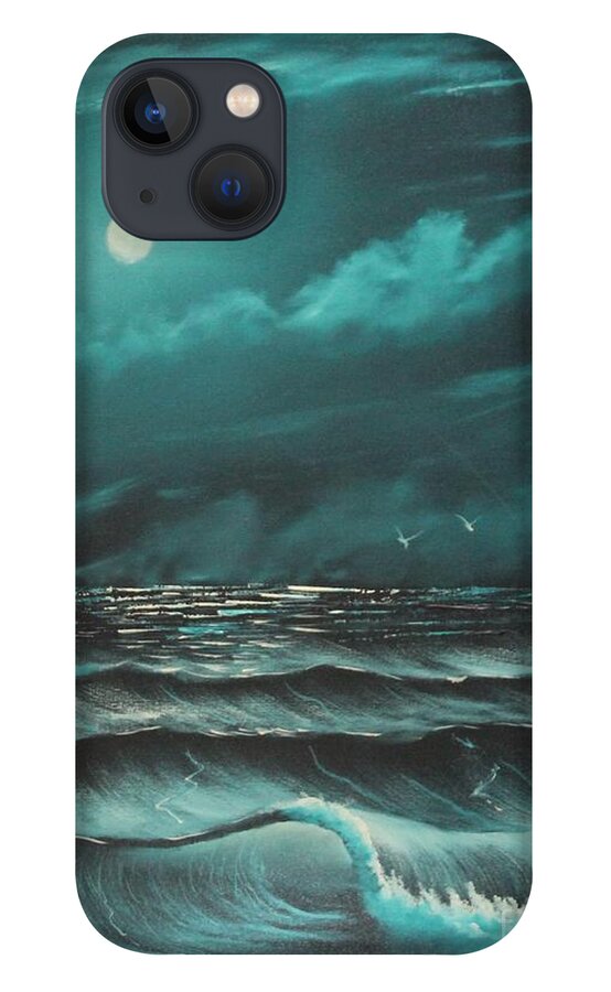 Moon iPhone 13 Case featuring the painting Moonstruck Ocean by Bob Williams