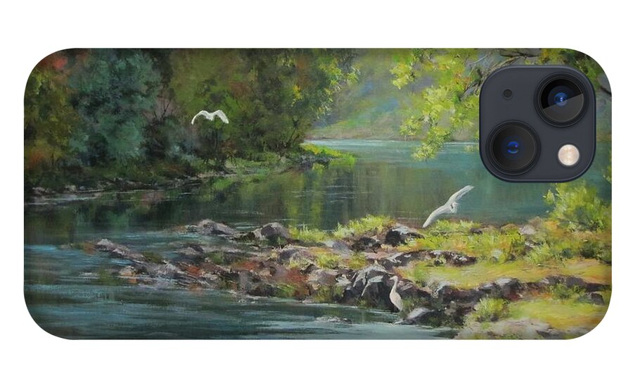 Acrylic iPhone 13 Case featuring the painting Morning Gathering by Karen Ilari