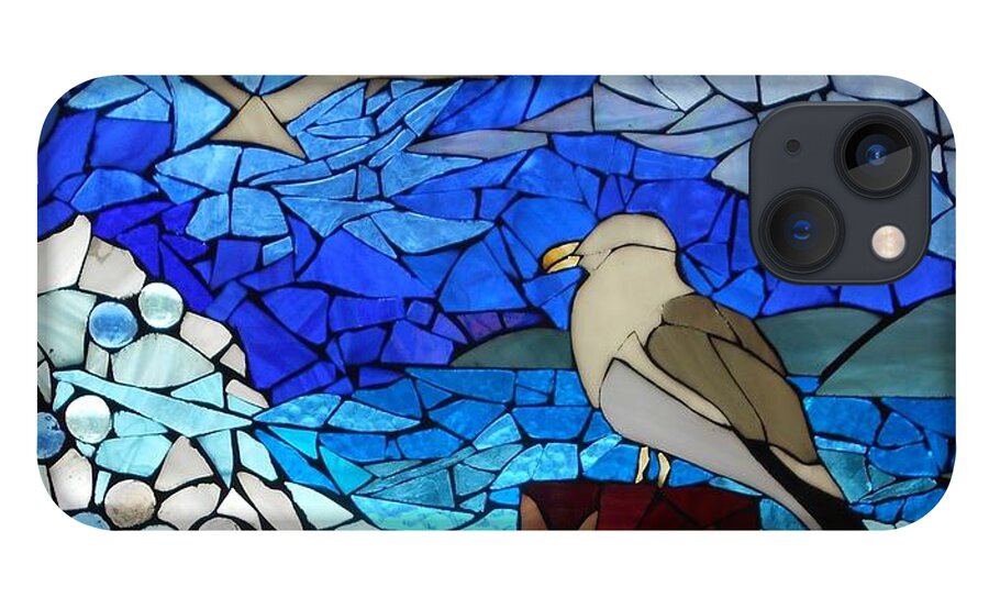 Sea Gull iPhone 13 Case featuring the glass art Mosaic Stained Glass - Three's a crowd by Catherine Van Der Woerd
