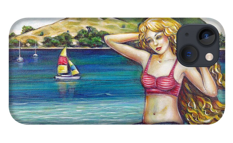 Mount Maunganui iPhone 13 Case featuring the painting Mount Maunganui Beach Mermaid 160313 by Selena Boron
