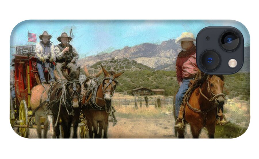 Stagecoach iPhone 13 Case featuring the digital art Mule Skinners by Rhonda Strickland
