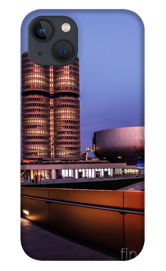 Architecture iPhone 13 Case featuring the photograph munich - BMW office - vintage by Hannes Cmarits