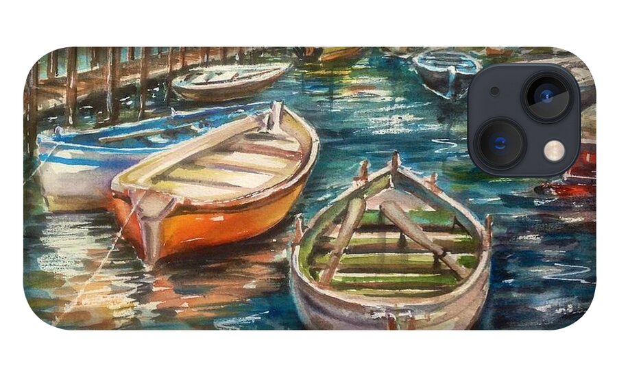 Ocean iPhone 13 Case featuring the painting Near the harbour by Katerina Kovatcheva