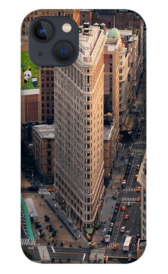 Flatiron Building iPhone 13 Case featuring the photograph New York City Flatiron Building aerial view in Manhattan by Songquan Deng