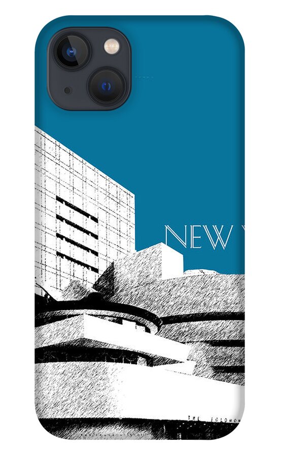 Architecture iPhone 13 Case featuring the digital art New York Skyline Guggenheim Art Museum - Steel Blue by DB Artist