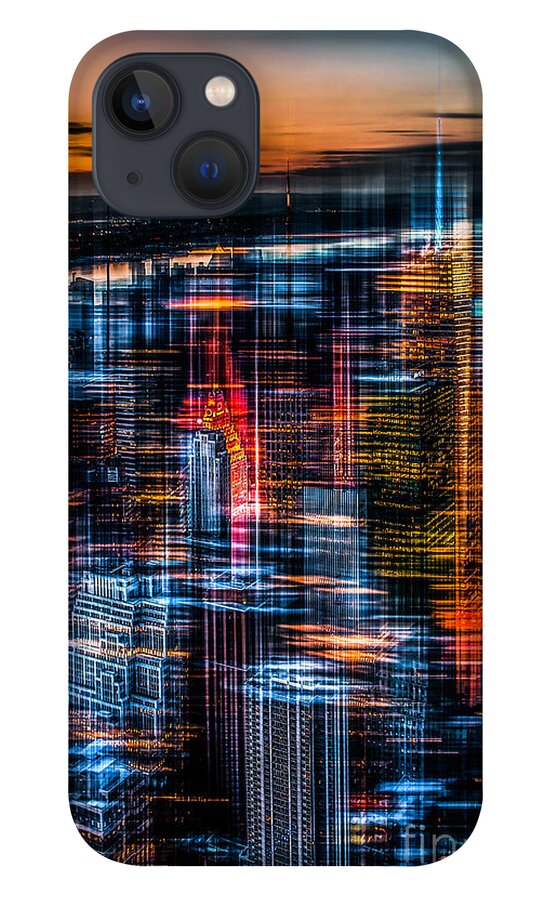 Nyc iPhone 13 Case featuring the photograph New York- the night awakes - orange by Hannes Cmarits