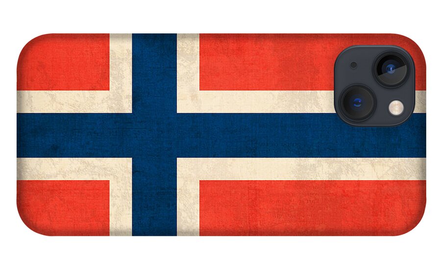 Norway Flag Distressed Vintage Finish Norwegian Oslo Scandinavian Europe Country Nation iPhone 13 Case featuring the mixed media Norway Flag Distressed Vintage Finish by Design Turnpike