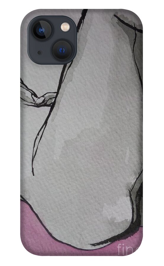 Watercolor iPhone 13 Case featuring the drawing Nude Pink by M Bellavia