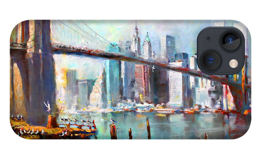 Nyc iPhone 13 Case featuring the painting NY City Brooklyn Bridge II by Ylli Haruni