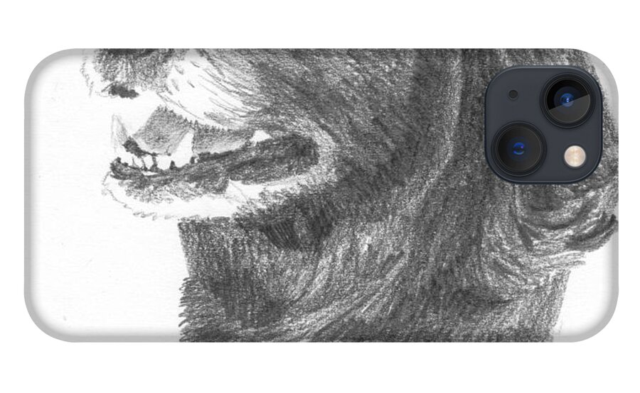 <a Href=http://miketheuer.com Target =_blank>www.miketheuer.com</a> Old Black Lab Pencil Portrait iPhone 13 Case featuring the drawing Old Black Lab Pencil Portrait by Mike Theuer